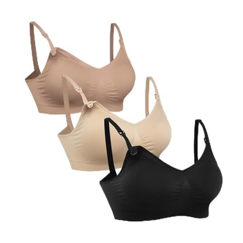 HOFISH 3PACK Full Bust Seamless Nursing Maternity Bras Bralette S-XXL with Extra Bra Extenders & Clips
