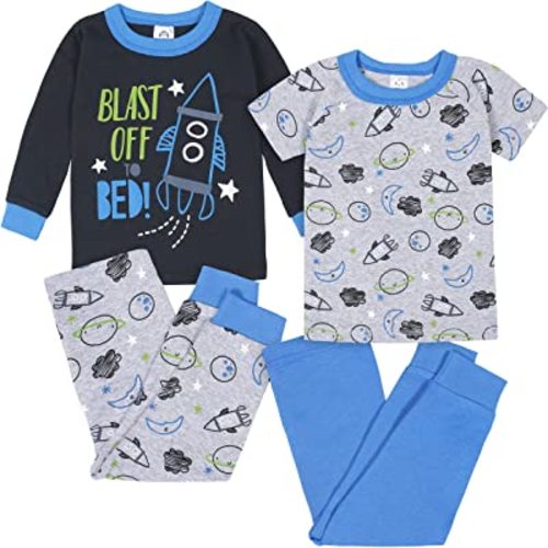 Gerber Baby Boys 4-Piece Pajama Set, Space Blue, 2T