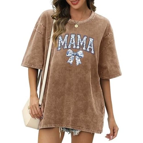 Breastfeeding Shirts for Women Zipper Nursing Shirt Cute Maternity Tops Mama Bow Tshirt Oversized Acid Wash T Shirts