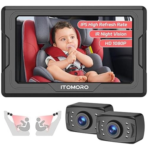 Itomoro Baby Car Camera HD 1080P Dual-Channel Display Car Baby Camera with 2 IR Night Vision Camera, Easily Install 4.3'' Car Camera for Baby with Crystal Clear Wide View for Rear Facing Seat