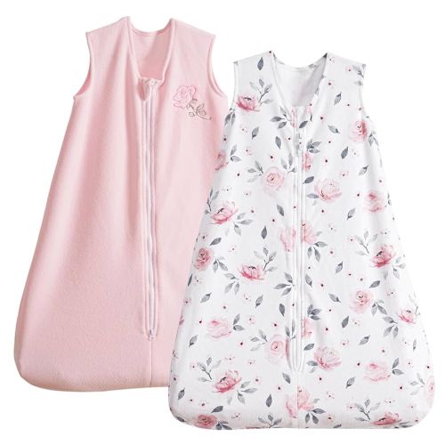 PHF Warm Micro-Fleece Baby Sleep Sack 6-12 Months, Soft Baby Wearable Blanket, 2-Way Zipper Sleeping Bags, 2 Pack Comfy Toddler Sleeping Sack for Girls, Medium Size, Floral