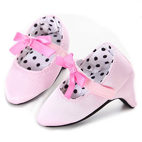 Newborn Baby Girls Shoes Bowknot Soft Sole Crib Shoes (6-12 M, Pink)