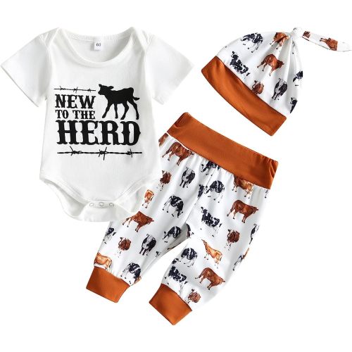 Kayotuas Newborn Baby Boy Girl Clothes Cute Romper Bodysuit and Pants with Hat Western/Ocean 3 Piece Coming Home Outfits