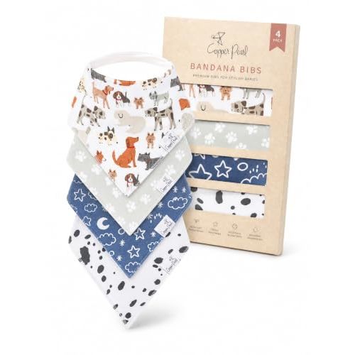 Copper Pearl Baby Bibs 4 Pack, Bandana Drool Bibs for Baby Girl & Boy, Soft Cotton Bibs for Drooling and Teething