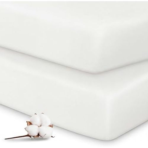 SmoothNovelty 2 Pack 100% Organic Cotton Crib Fitted Sheet for Travel Baby Boy Girl Crib Light 24x42 Pure White Cotton Fitted Baby Sheet for Standard Mattress Travel Cribs Light Gift, Soft Breathable