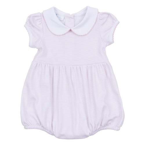 Mini Stripes Collared Short Sleeve Bubble - Pink