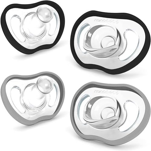 Nanobebe Active Baby Pacifiers 4-36 Months - Orthodontic, Lightweight and Vented, Curves Comfortably with Face Contour, 100% Silicone - BPA Free, Perfect Baby Registry Gift 4pk, Black/Grey
