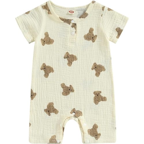 BULINGNA Newborn Infant Baby Boy Girl Summer Short Jumpsuit Short Sleeve Bear Print One Piece Romper Bodysuit Outfit