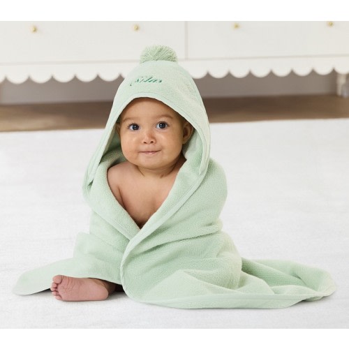 Super Soft Pom Pom Baby Hooded Towel | Pottery Barn Kids