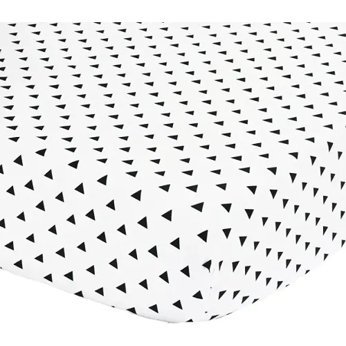 Black Triangle Print Fitted Crib Sheet - 100% Cotton Baby Boy and Girl Geometric Patterns Nursery and Toddler Bedding