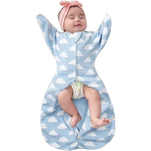 ZIGJOY Baby Transitional Swaddles for Newborns: 0.5 Tog Arms Up Sleep Sack 3-6-12 Months Soft Cotton Shark Fin 2 Way Zipper