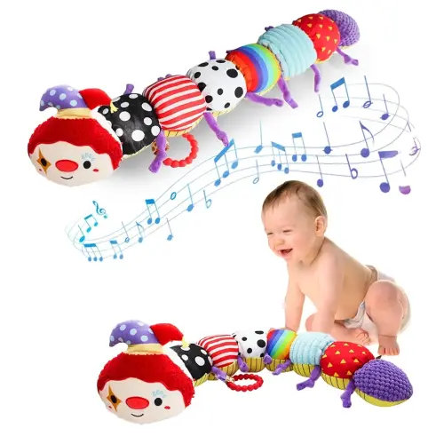 Baby Toy Plush Toy Musical Stuffed Animal Infant Soft Sensory Toys with Crinkle Rattles for Newborn 0-3-6-12 Months Birthday Gift (Red - Clown)