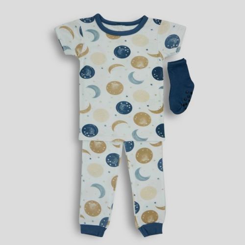Milkberry Soft Bamboo Pajamas Infant Pajama Set Boys in Blue Moon and Stars Pattern - Size 12 Months