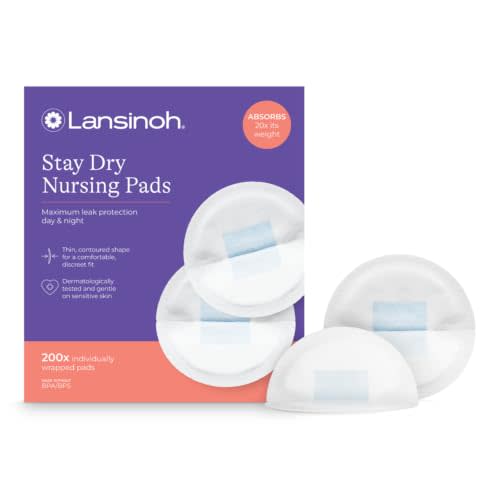 Lansinoh Stay Dry Disposable Nursing Pads, 200 Count | Soft, Super Absorbent, Breast Pads, Breastfeeding Essentials for Moms
