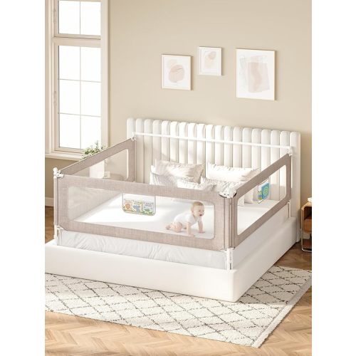 VBABY 3-Piece King Size Bed Rails for Toddler, Adjustable Height Baby Bed Rail Guard, Reinforced Bed Protection Fence for Baby, Grey, 74.8 x 78.7 x 78.7 in