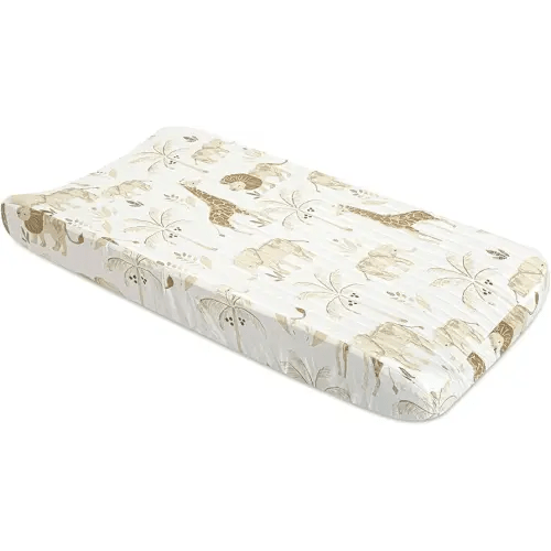 Crane Baby Jungle Theme Changing Pad Cover, 100% Cotton, Quilted Design, Machine Washable, Elastic Fit, Safari Animal Nursery Decor