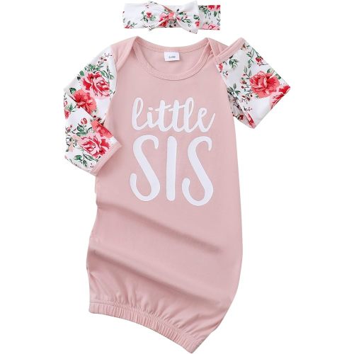 AMAWMW Newborn Baby Girl Little Sister Sleeper Gown Stripe Long Sleeve Nightgown Pajamas Gifts Stuff Essential Outfit