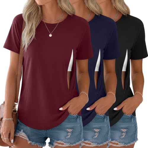 3 Pack Womens Nursing Tops | Breastfeeding Shirts, Hidden Zipper, Loose Maternity Tops, Short Sleeve, Summer, Soft, Comfortable, Daily Wear