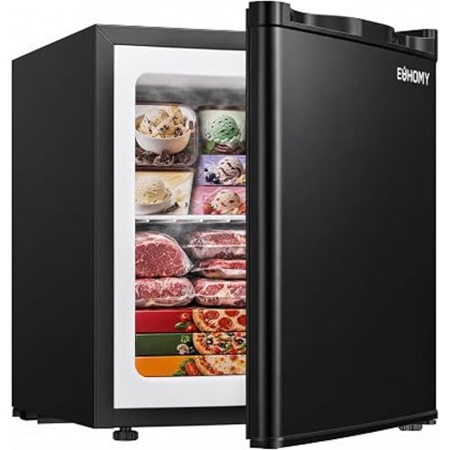 EUHOMY 1.1 Cu.ft Upright Freezer, Reversible Door Mini Freezer, Black