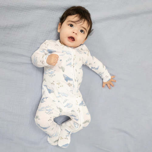 Watercolor Blue Whales - 2 Way Zipper Footie