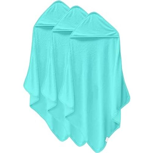 Cosy Family 3 Pack Baby Hooded Towels, Rayon Made from Bamboo, Soft Unisex Bath Towels for Babies,Toddler,Infant - Newborn Essential - Ultra Absorbent Toddler Towels for Baby Boy Girl - Aquamarine