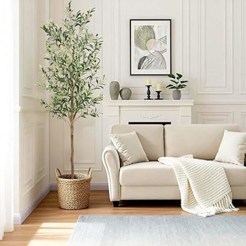 Artificial Fake Olive Tree 6FT Tall 1Pack Faux Silk Olive Tree for Home Living Room Office Decor Faux Artificial Plants Indoor Fake Potted Plants with Fruit & Free Moss