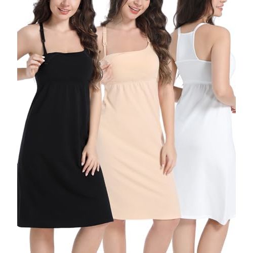 SUIEK 3-Pack Maternity Nursing Nightgown Cotton Breastfeeding Dress Pregnancy Tank Tops Sleepwear