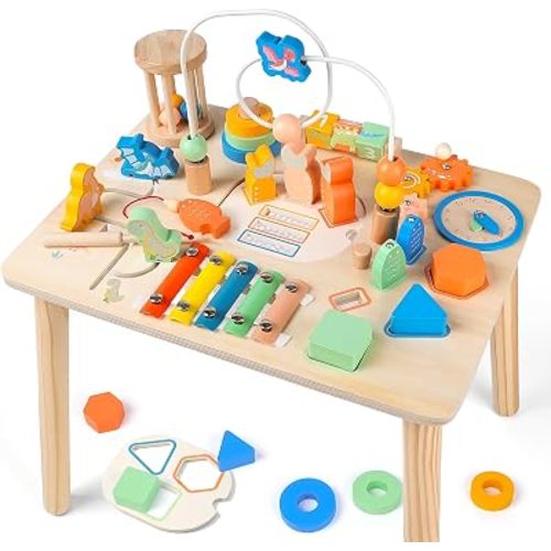 Toddler Activity Table, 12 in 1 Wooden Montessori Toys for 1-3 Year Old