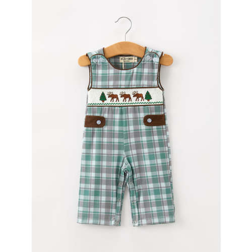 Plaid Moose Smocked Baby Boy JonJon – Rylee Faith Designs