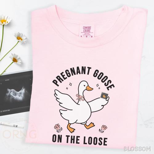 Pregnant Goose on the Loose Shirt or Sweatshirt, Pregnancy Announcement Tee, Comfort Colors Maternity Gift, Funny Expecting Mom Tshirt