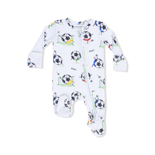 2-Way Zip Footie, Soccer Balls Playing Soccer Blue
