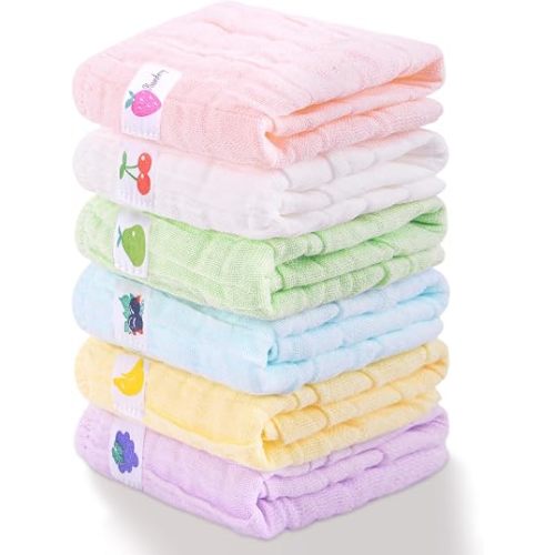 6 Pack Muslin Baby Washcloths 100% Cotton 6 Layer 10" x 10"