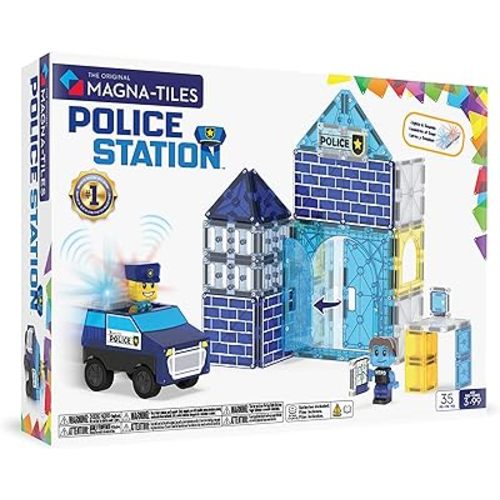 Magna-Tiles Police Station 35-Piece Magnetic Construction Set, The Original Magnetic Building Brand