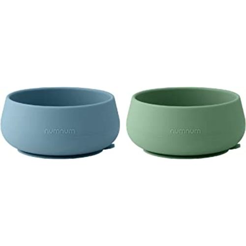 NumNum Suction Bowls | Extra Strong Suction | Non-Slip Design | Durable 100% Food Grade Silicone BPA-Free | for Babies & Toddlers 4 months+, 2 Baby Bowls (Blue/Glacier Green)