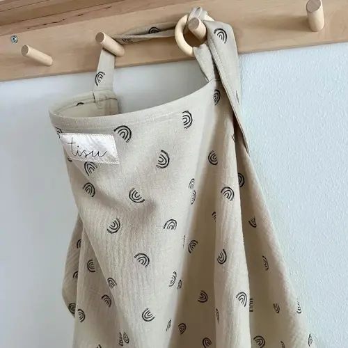 Nursing Cover for Baby Breastfeeding & Pumping | Multi Use Car Seat Stroller Cover | Breathable Soft Muslin Cotton | Breast Feeding Apron & Shawl by TISU (Beige Rainbow)