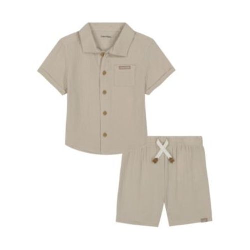 Baby Boys 2-Piece Gauze Cabana Button Front Shirt and Drawstring Shorts Set