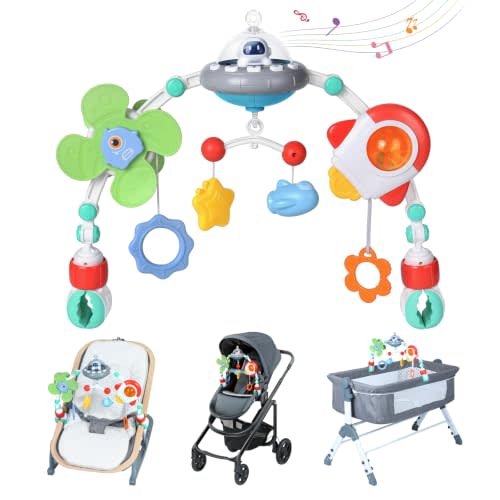 Orzbow Musical Bassinet Toys for Baby, Adjustable Stroller Arch Toy, Bouncer Toy Bar, Baby Mobile, Hanging Toys for Crib & Car Seat, Supports Baby's Motor & Sensory Development, Space