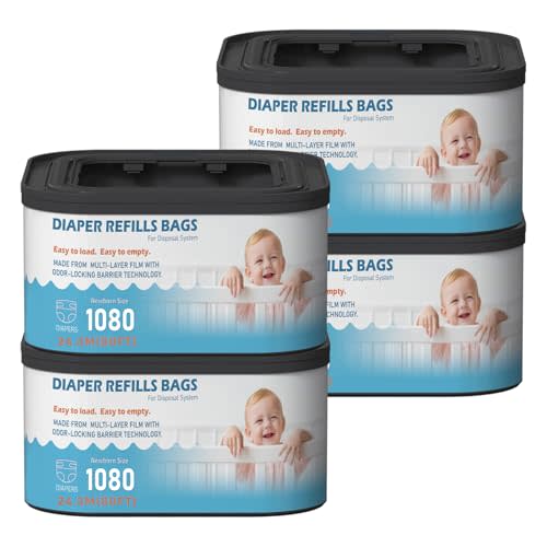 Jumbo+ Square Refills Disposal Bags Refill (Baby Powder Scent) Compatible with Diaper Genie Classic, Compact, Premier and Select Pails, Hold Up to 1080 Newborn-Sized Diapers Per Refill, 4 Pack