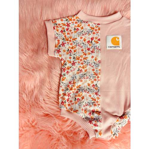 Floral patched carhartt romper – cherryblossomsewtique