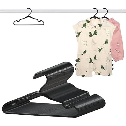 60 Pack Black Baby Hangers 11.42 Inch - Kids Non-Slip Clothes Hangers for Infant & Child, Durable Plastic Children's Hangers for Closet, Pants, Coats, Skirts