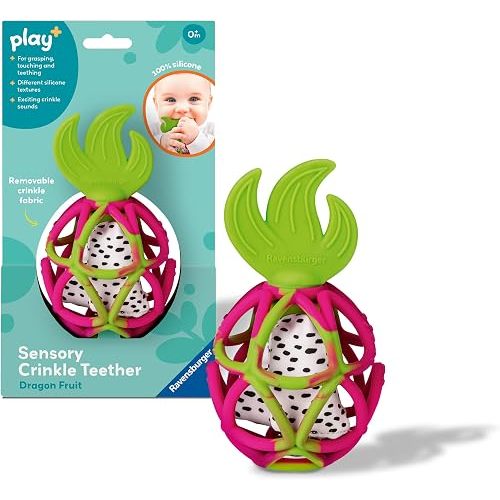 Ravensburger Play+ Sensory Crinkle Teether - Dragon Fruit - Gentle Teething Relief - Easy-to-Grasp Design - Engages Fine Motor Skills