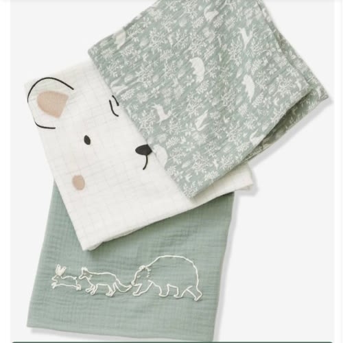 Pack of 3 Muslin Squares in Cotton Gauze, In the Woods - multicoloured, Nursery