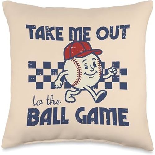 Baseball Take Me Out to The Ball Game Retro Men Boys Kids Throw Pillow
