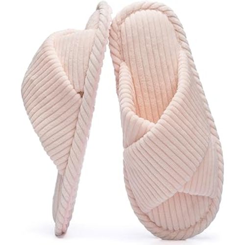 Slippers for Women Memory Foam House Bedroom Corduroy Crossbands Open Toe Slides Sandals Shoes Comfy Trendy Gift for womens Anti-Skid sole