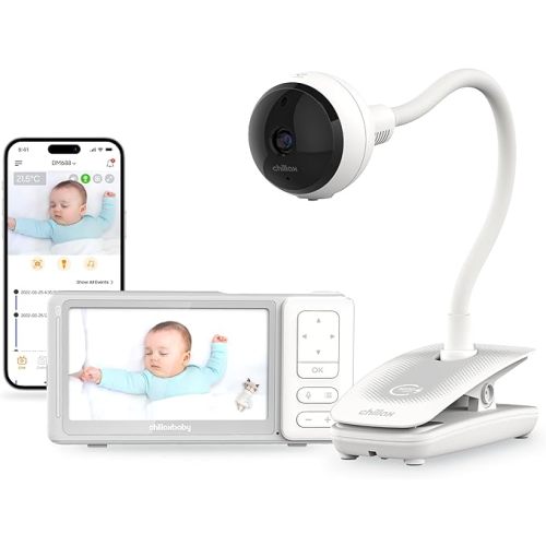 CHILLAX Giraffe Pro Max Baby Monitor, 1080p Full HD Camera with 5” 720p Screen, Privacy Mode, Flexible Gooseneck, Auto-Dimming LED, Two-Way Talk, and Night Vision, Video with Camera and Audio