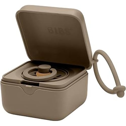 BIBS Pacifier Box with Loop for Storing & Carrying Soothers | 100% BPA Free Material | Designed & Made in Denmark | Dark Oak
