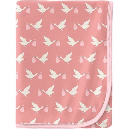 KicKee Swaddling Blanket, Made from Luxuriously Soft KicKee Signature Blend Fabric, Buttery Softness for Snuggling Your Baby (Blush Stork - One Size)