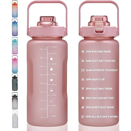 64oz,100oz,128oz Large Motivational Water Bottle with Time Marker, Leakproof & BPA Free Half Gallon Big Water Bottle with Straw Handle Tritan Frosted Water Jug for Gym,Fitness,Outdoor Sports