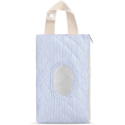 Quilted Wipes Pouch Baby Wipe and Diaper Pouch, Stripe, Blue