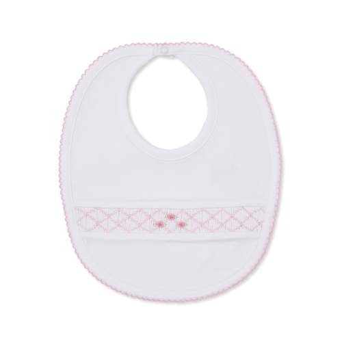 CLB Summer 26 White/Pink Hand Smocked Bib